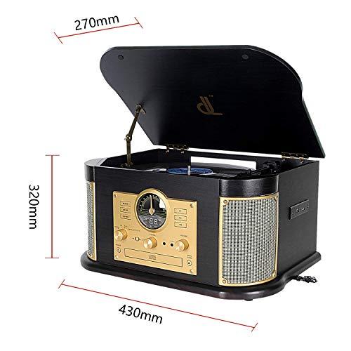 DLITIME 多機能レコードプレーヤー CDプレーヤー付き USB/SD対応 録音 カセット 選べる回転スピード 交換針1本付 