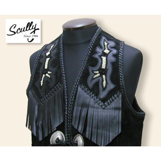 Scully 755 フリンジウエスタンレザーベスト ブラック 36/40/42inc