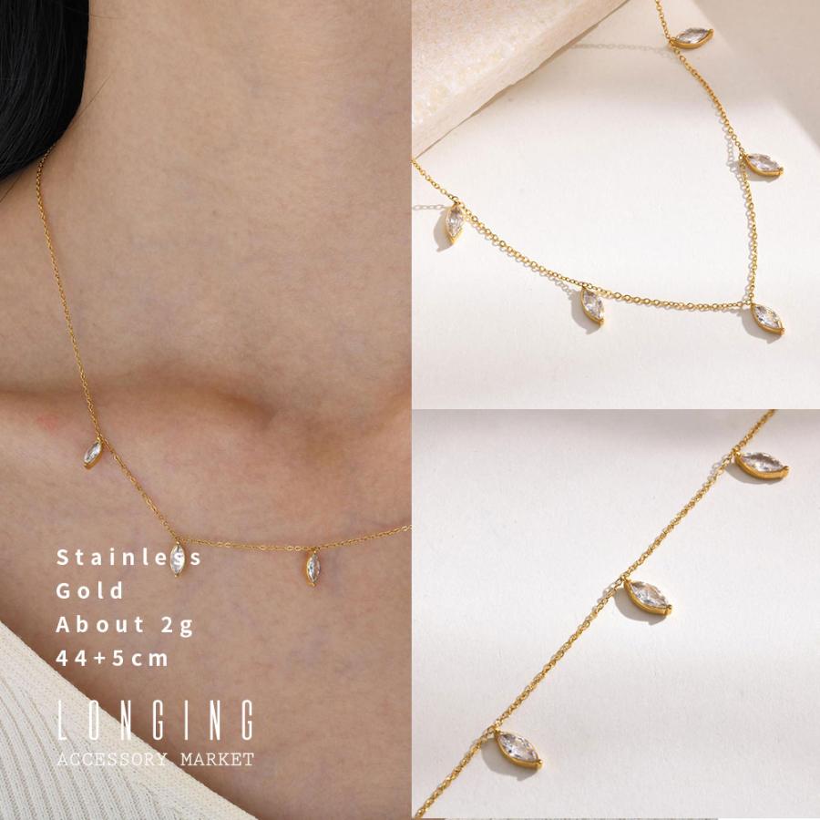 ネックレス ステンレス レディース ゴールド ジルコニア 44+5cm 18K