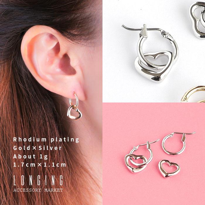 ピアス レディース ゴールド シルバー ハート プラチナコーティング ゴールドコーティング 2WAY | 