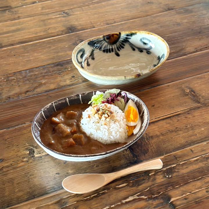 食器 和食器 オーバル カレー皿 手描き 20cm パスタ サラダ おしゃれ
