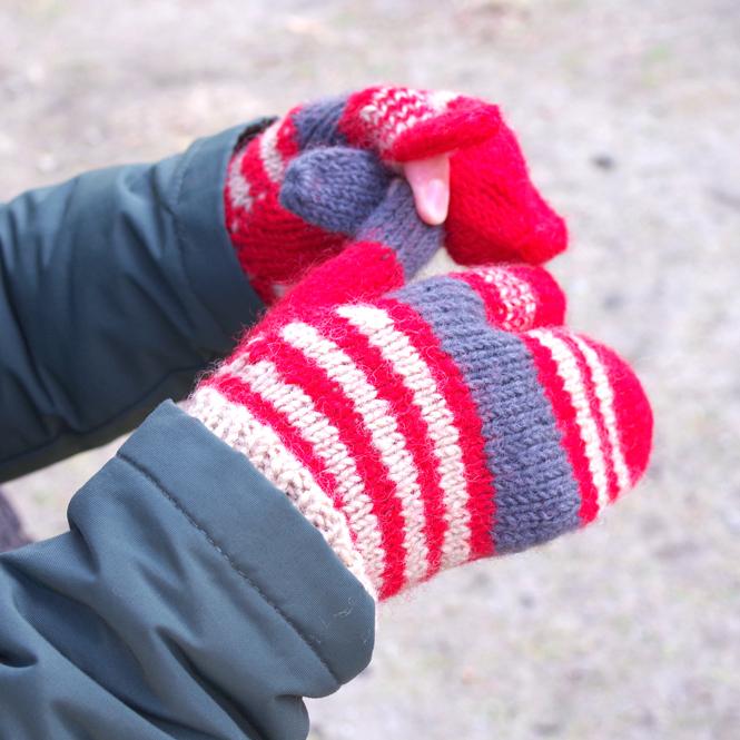 手袋 レディース メンズ 冬 ウール ミトン 暖かい 毛糸 ボーダー柄