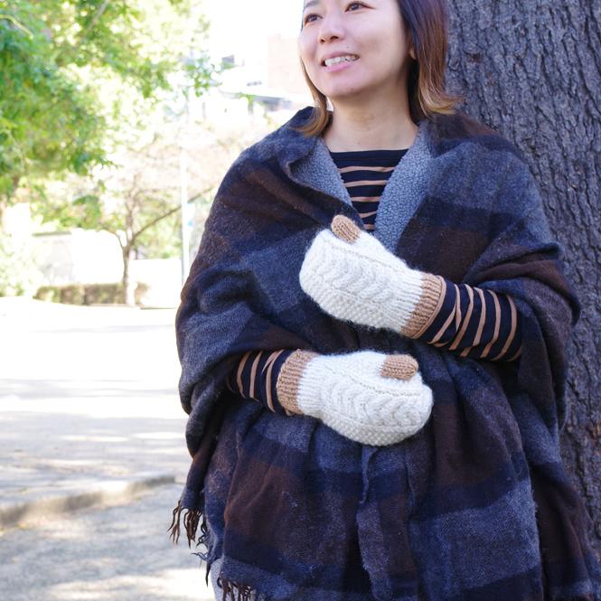 手袋 レディース メンズ 冬 ウール ミトン 裏地付き 暖かい 毛糸