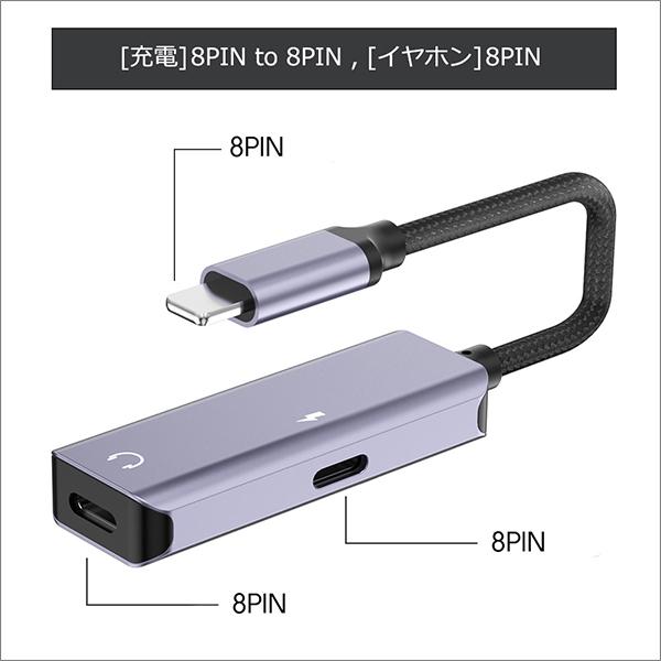 LooCo USB 8PIN Lightning ハブ 2in1 充電 PD 急速充電 ケーブル