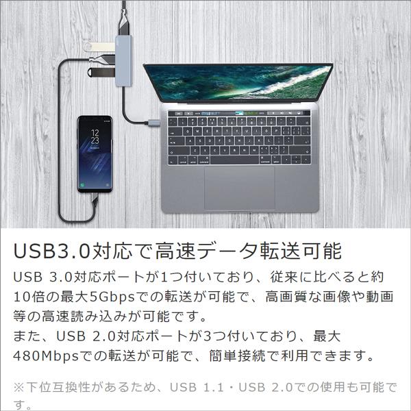 LOOF USB Type-C 4in1 ハブ TypeC コネクタ タイプC USBハブ 4ポート USB Type-A 高速転送 USB3.0 変換アダプタ Type C to A USB C A 薄型 小型 コンパクト PC|looco-shop|03