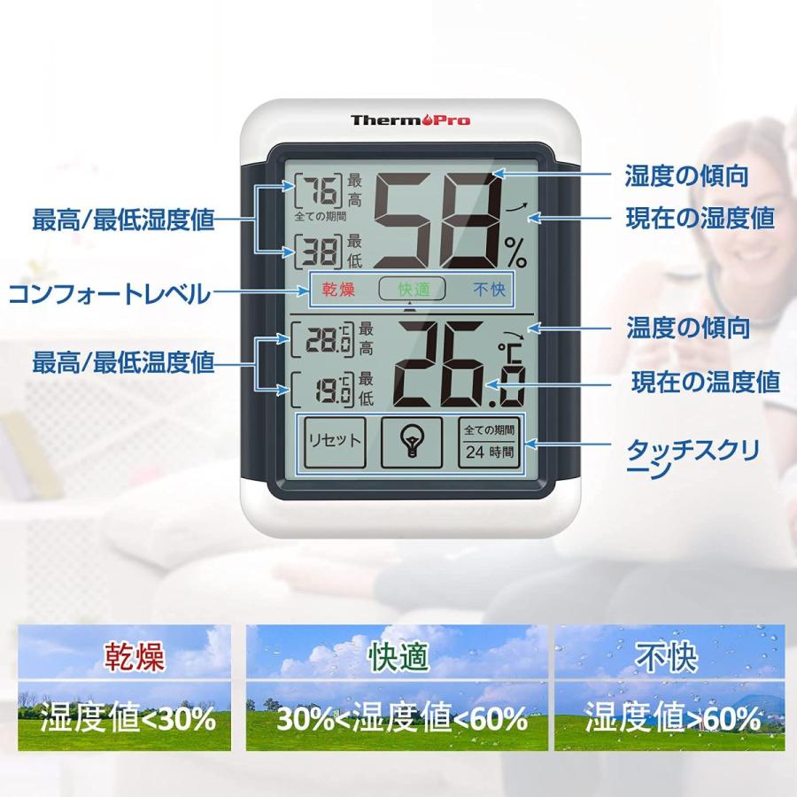 デジタル湿温度計 タッチスクリーン大画面表示