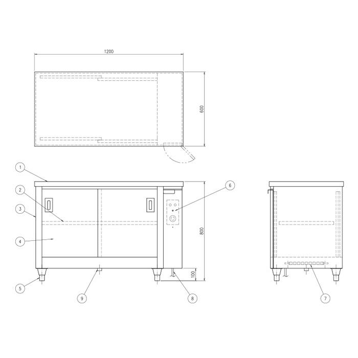 ディッシュウォーマー 幅1200×奥行600×高さ800mm 保温器 食器保温庫