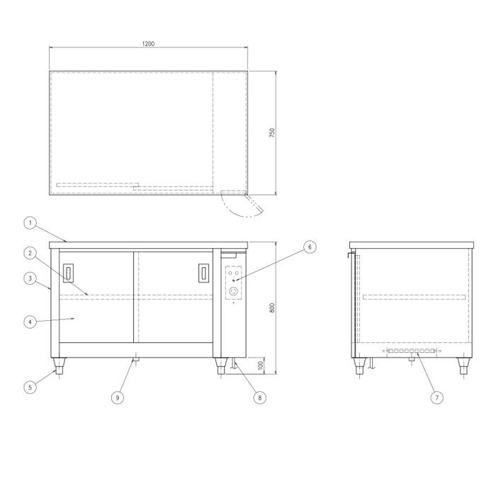 ディッシュウォーマー 幅1200×奥行750×高さ800mm 保温器 食器保温庫