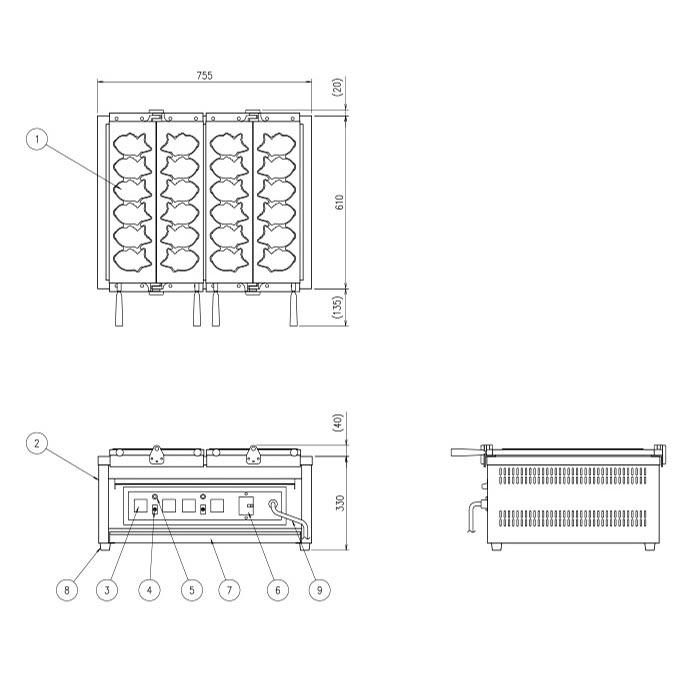 たい焼き器 電気 幅755×奥行610×高さ330mm 電気たい焼き器 たい焼き