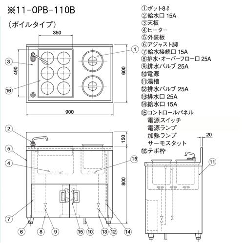 ゆで麺器 ボイルタイプ 幅900×奥行600×高さ800mm 電気ゆで麺器 厨房