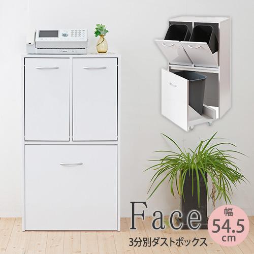 ダストボックス 3分別タイプ 幅54.5cm 薄型 ゴミ箱 分別式ゴミ箱