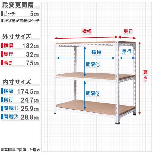 スチールラック 幅180×奥行30×高さ75cm 3段 70kg/段 アングル棚 物品棚 オープンラック スチール棚 軽量ラック 収納棚 本棚 棚 オフィス 国産 ANGLE-183075-3_2