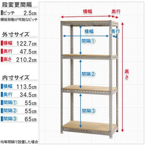 スチールラック 幅120×奥行45×高さ210cm 4段 300kg/段 ボード棚 物品棚 オープンラック スチール棚 軽量ラック 収納棚 本棚 棚 オフィス 国産 BOARD-124521-4の画像