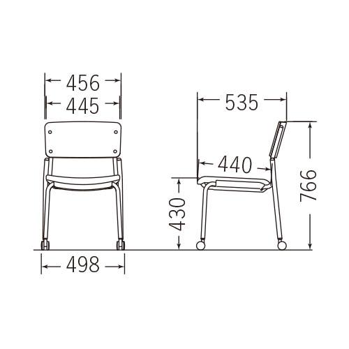 法人限定 ミーティングチェア 2脚セット 布張り オフィスチェア 会議チェア ミーティング オフィス キャスター脚 スチールパイプ 完成品 肘無し TK352-MYCS