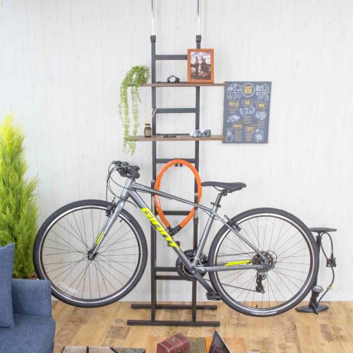 サイクルスタンド 棚板付き 壁面収納 突っ張りラック 自転車