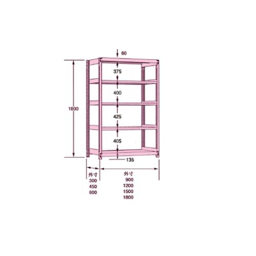 スチールラック 幅1800×奥行600×高さ1800mm 5段 耐荷重150kg/段