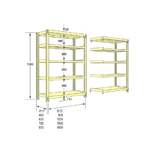 連結用 スチールラック 幅1800×奥行600×高さ1500mm 5段 耐荷重500kg/段 中量ラック スチール棚 オープンラック 業務用 収納棚 中量棚 物品棚 5MS-5660-5Rの画像