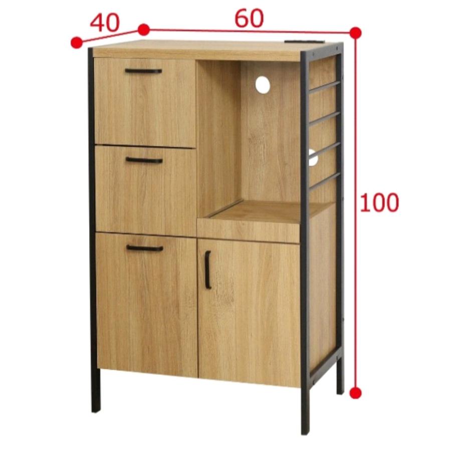 食器棚 幅60cm キッチンボード カップボード 収納棚 ダイニングボード レンジ台 棚 収納 キッチン収納 可動棚 コンセント付 おしゃれ キッチン ダイニング 48010の画像