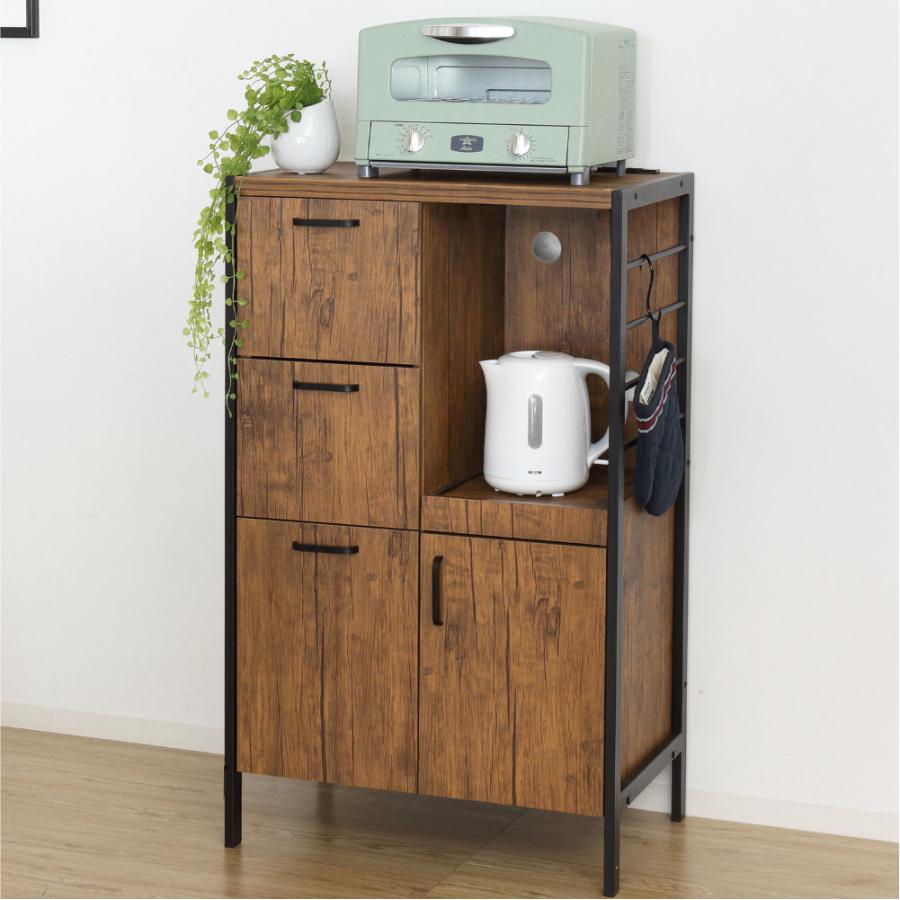 食器棚 幅60cm キッチンボード カップボード 収納棚 ダイニングボード レンジ台 棚 収納 キッチン収納 可動棚 コンセント付 おしゃれ キッチン ダイニング 48015の画像