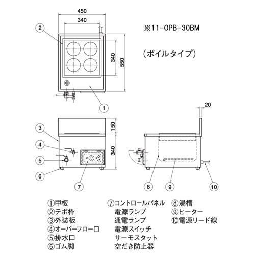 送料無料　ゆで麺器　ボイルタイプ　麺類　ラーメン　OPB-30BM