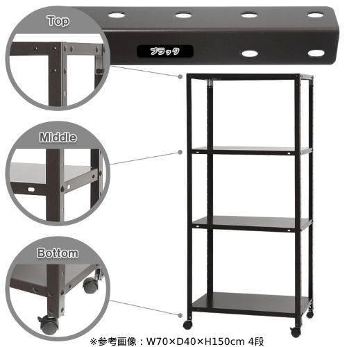 スチールラック 幅60×奥行40×高さ153.5cm 4段 80kg/全 キャスター付き スリムラック 軽量ラック 業務用 収納棚 スチール棚 物品棚 オープンラック NSTRK-536