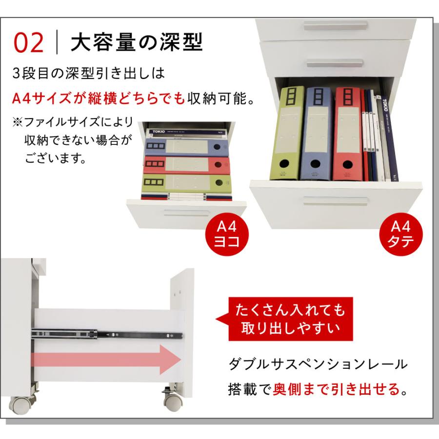 ワゴン 3段 キャスター付き ホワイト サイドワゴン 大容量 デスクワゴン 脇机 袖机 サイドチェスト オフィスワゴン 白 おしゃれ 引き出し キャビネット ST-Wagonの画像