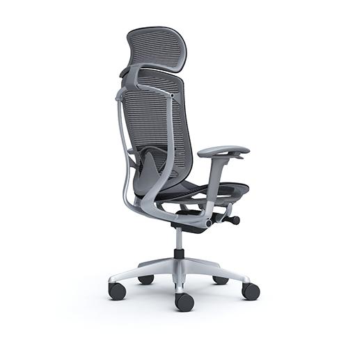 コンテッサ セコンダ オカムラ 可動肘 座メッシュ ランバーサポート付き 大型ヘッドレスト シルバーフレーム グレーボディ オフィスチェア 椅子 CC85YE CC85GEの画像