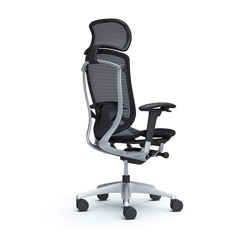 コンテッサ セコンダ オカムラ 可動肘 座メッシュ ランバーサポート付き 大型ヘッドレスト シルバーフレーム ブラックボディ 高級 チェア 椅子 CC85YS CC85GSの画像
