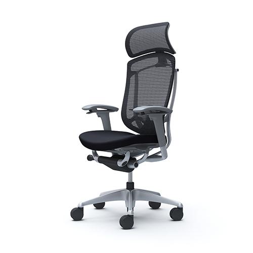 コンテッサ セコンダ オカムラ 可動肘 座クッション ランバーサポート付き 大型ヘッドレスト シルバーフレーム グレーボディ 高級 チェア 椅子 CC87YE CC87GEの画像