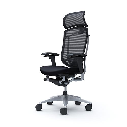コンテッサ セコンダ オカムラ 可動肘 座クッション ランバーサポート付き 大型ヘッドレスト シルバーフレーム ブラックボディ チェア おしゃれ CC87YS CC87GSの画像