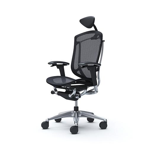 コンテッサ セコンダ オカムラ 可動肘 座メッシュ 小型ヘッドレスト ポリッシュフレーム ブラックボディ 肘付き デスクチェア オフィスチェア CC8AXR CC8ABRの画像