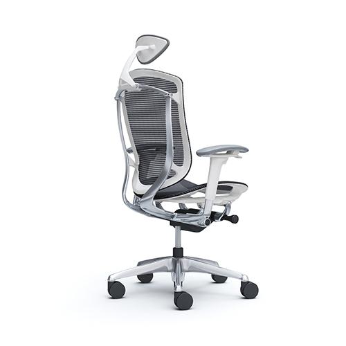 コンテッサ セコンダ オカムラ 可動肘 座メッシュ 小型ヘッドレスト ポリッシュフレーム ホワイトボディ 肘付き デスクチェア オフィスチェア CC8AXW CC8ABWの画像