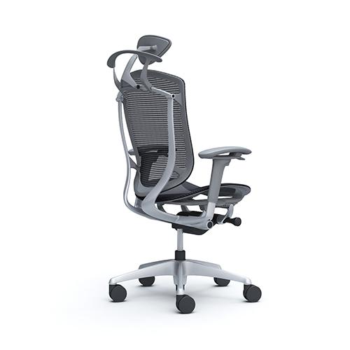 コンテッサ セコンダ オカムラ 可動肘 座メッシュ ハンガー付き 小型ヘッドレスト シルバーフレーム グレーボディ メッシュチェア デスクチェア CC8BYA CC8BGAの画像