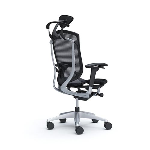 コンテッサ セコンダ オカムラ 可動肘 座メッシュ ハンガー付き 小型ヘッドレスト シルバーフレーム ブラックボディ オフィスチェア 完成品 椅子 CC8BYR CC8BGRの画像