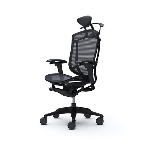 コンテッサ セコンダ オカムラ 可動肘 座メッシュ ハンガー付き 小型ヘッドレスト ブラックフレーム ブラックボディ オフィスチェア 完成品 椅子 CC8BZR CC8BMRの画像