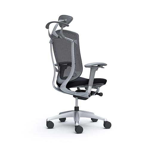 コンテッサ セコンダ オカムラ 可動肘 座クッション ハンガー付き 小型ヘッドレスト シルバーフレーム グレーボディ オフィスチェア 完成品 椅子 CC8DYA CC8DGAの画像