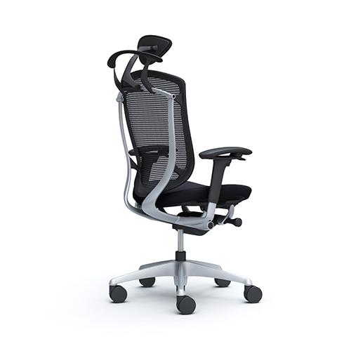 コンテッサ セコンダ オカムラ 可動肘 座クッション ハンガー付き 小型ヘッドレスト シルバーフレーム ブラックボディ オフィスチェア 完成品 CC8DYR CC8DGRの画像