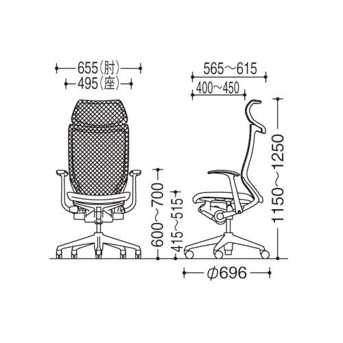 バロン チェア オカムラ オフィスチェア 岡村製作所 メッシュチェア 固定ヘッドレスト付き 肘付きチェア デスクチェア オフィス家具 シンプル CP48BS CP48LSの画像