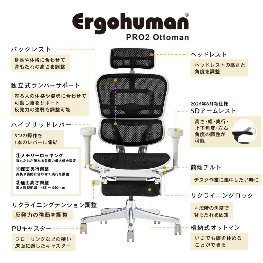 エルゴヒューマン（Ergohuman） プロ2 オットマン 5Dアームレスト