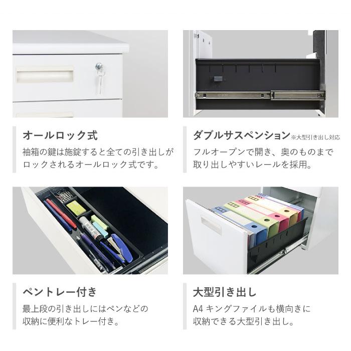 デスクワゴン 3段 鍵付き サイドワゴン サイドキャビネット ワゴン スチール製 スチールワゴン 脇机 サイドデスク 収納 A4 完成品 キャスター付 引き出し LD-IN3の画像