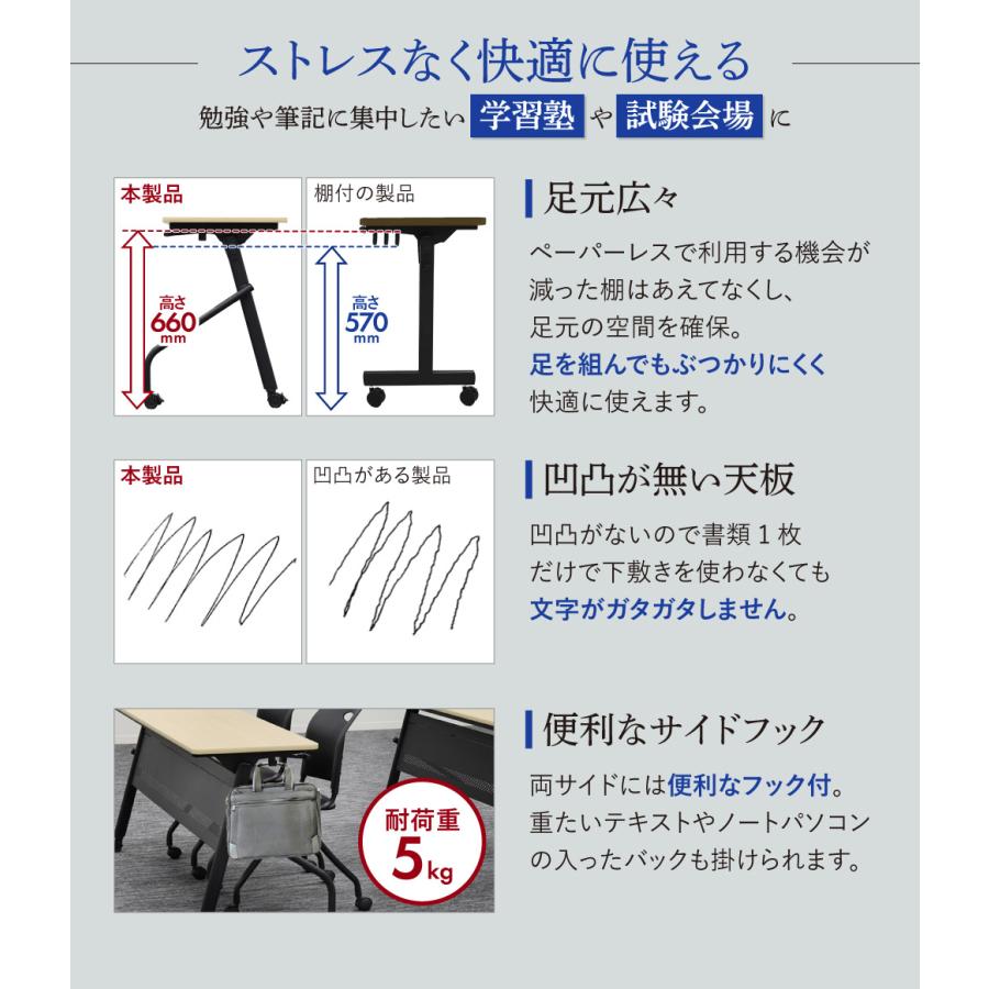会議用テーブル 幕板付き 幅1200×奥行600mm 平行スタッキング ソフトエッジ巻き フォールディングテーブル ワークテーブル 作業台 木目 アジャスター HST-1260M_9