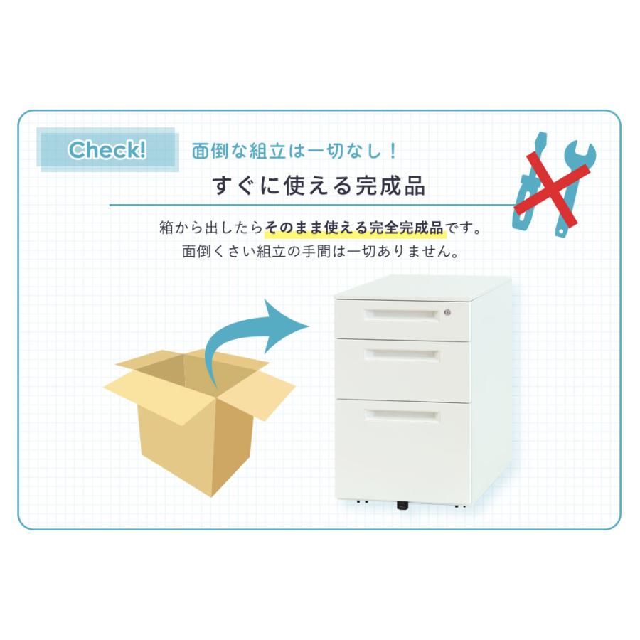 デスクワゴン 3段 鍵付き サイドワゴン サイドキャビネット ワゴン スチール製 スチールワゴン 脇机 サイドデスク 収納 A4 完成品 キャスター付 引き出し LSW-S3の画像