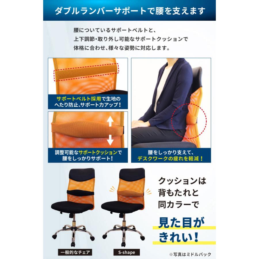 オフィスチェア メッシュ ハイバック デスクチェア 事務椅子 ワークチェア 椅子 チェア 学習椅子 キャスター付 ロッキング 腰痛 疲れにくい 広い 座面 SSP-HUの画像