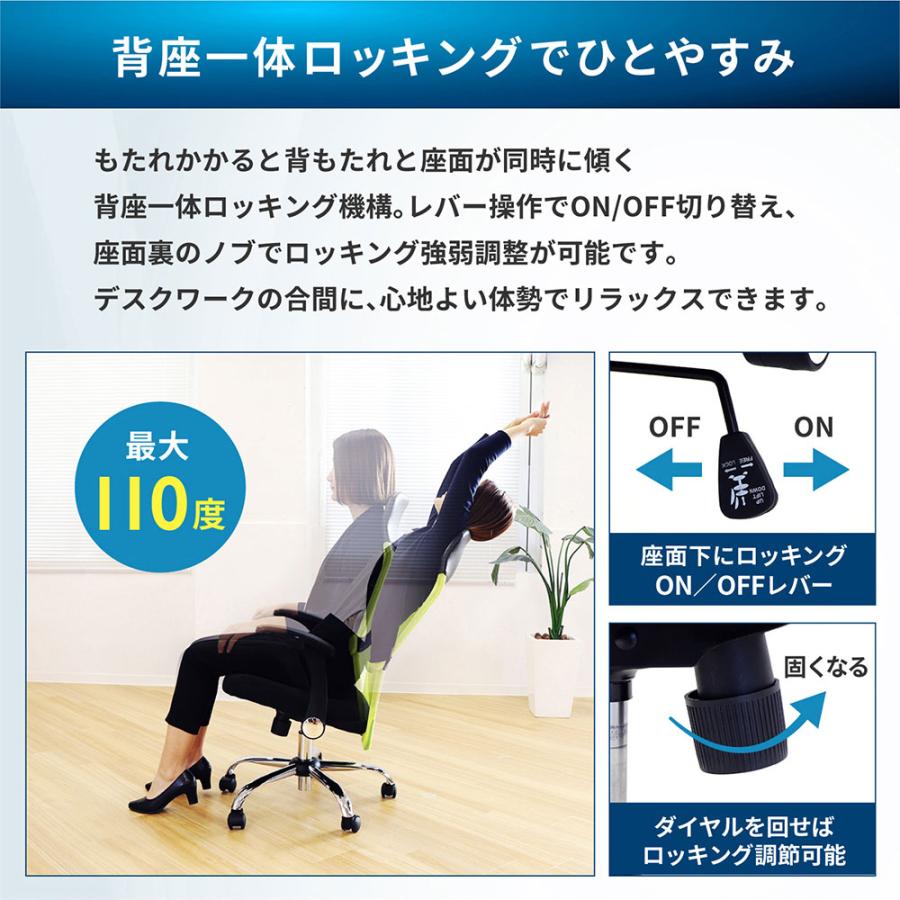 オフィスチェア メッシュ ハイバック デスクチェア 事務椅子 ワークチェア 椅子 チェア 学習椅子 キャスター付 ロッキング 腰痛 疲れにくい 広い 座面 SSP-HUの画像