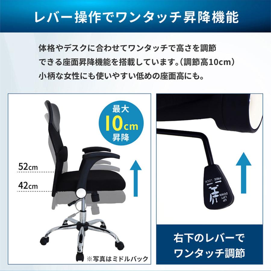 オフィスチェア メッシュ ハイバック デスクチェア 事務椅子 ワークチェア 椅子 チェア 学習椅子 キャスター付 ロッキング 腰痛 疲れにくい 広い 座面 SSP-HUの画像
