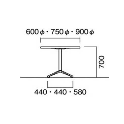 法人送料無料  ラウンジテーブル 丸型 直径750×高さ700mm 十字脚 抗菌天板 ABS樹脂エッジ巻 ロビーテーブル 丸型テーブル カフェ オフィス 日本製 HD-750Rの画像