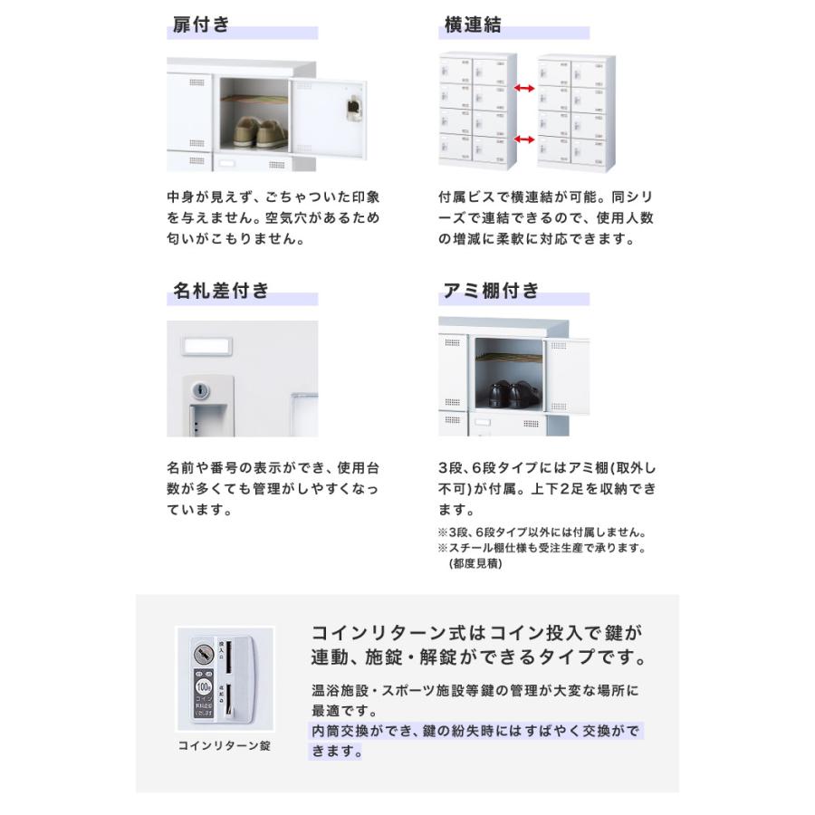 シューズロッカー 12人用 4列3段 コインリターン錠 コインロッカー 鍵付き 日本製 完成品 下駄箱 シューズボックス オフィス 玄関収納 靴入れ SLBW-M412-R_5