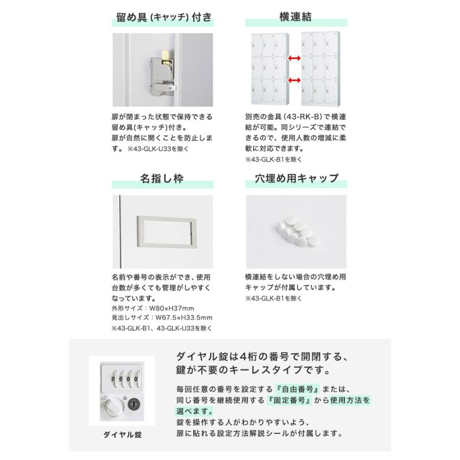 搬入設置無料 24人用ロッカー 6列4段 窓付き ダイヤル錠 鍵付き ロッカー 保管 浅型 更衣室 靴箱 シューズロッカー 日本製 国産 収納 H880 GLK-D24YW_5