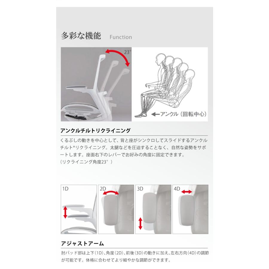 オカムラ フィノラ Finora オフィスチェア ミドルバック 座クッション ホワイトパネル ホワイト脚 ホワイトボディ アジャストアーム オフィス家具 C783WW_7