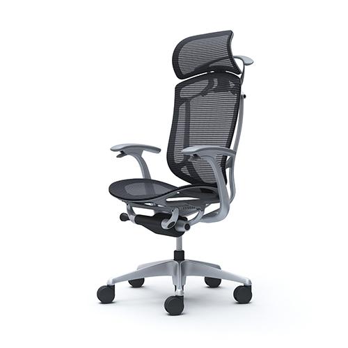 コンテッサ セコンダ オカムラ 固定肘 座メッシュ ハンガー付き 大型ヘッドレスト シルバーフレーム グレーボディ メッシュチェア デスクチェア CC46YA CC46GAの画像